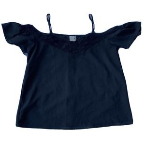 Anthropologie Paper Crane Blouse Sz S Cold Shoulder Black Lace Top Womens
